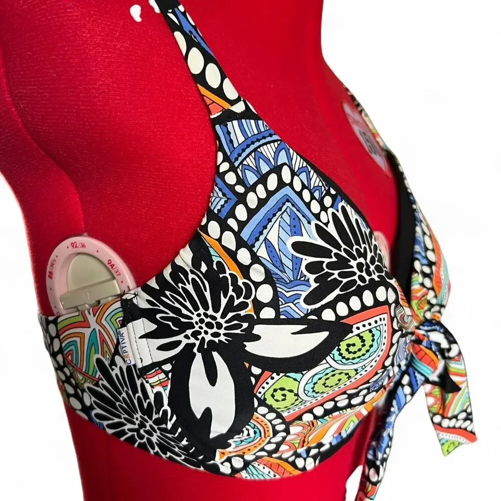 Captiva Y2K Floral‎ Multicolor Tie Front Bikini Scrunched Skirt Bottom Medium